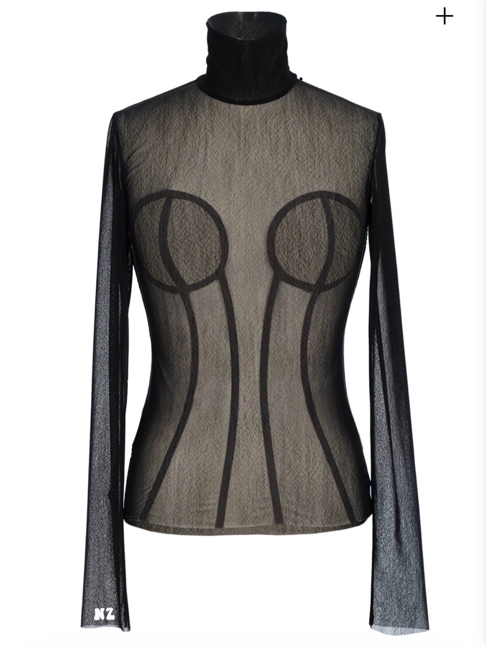 Natasha Zinko Sheer Mesh Mock Neck Corset Illusion Top Black XS